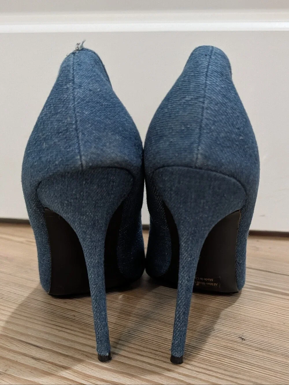 Denim Pointed Toe High Heels with Gold Buckle